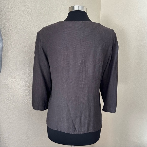 Eileen Fisher Chocolate Brown Linen Blend Button Up Lightweight Shirt Blazer - Picture 6 of 10